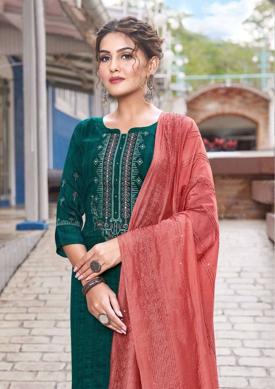 Manas Fab-  Sparkle Vol.2-Fabrics- Chinon Weaving-Embroidery-work-Kurti-Handwork-Full Inner-Rayon Slub Lycra-Pant-Chanderi Viscose-Crochet Work-Dupatta-1007-c